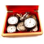 A case containing various pocket watches (five silver cased)
