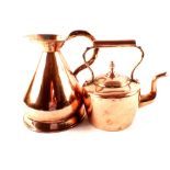 A 19th Century one gallon copper harvest measure plus a 19th Century seamed copper kettle
