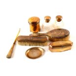 Eight silver gilt dressing table items, all initialled,