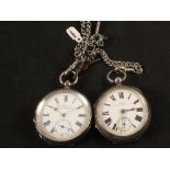 Two silver pocket watches plus a double Albert