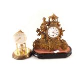 A French gilt metal figural mantel clock plus a dome clock