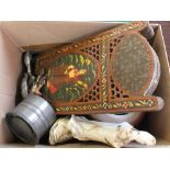 Various items to include 19th Century pewter inkwell, Indian folding table screen,