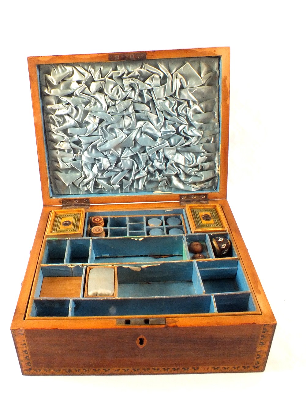 A 19th Century rosewood and pen work sewing box plus accessories (one missing handle) - Image 2 of 2