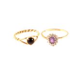 Two 9ct gold rings, amethyst,