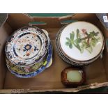 19th Century wall plates plus other china and glass (two boxes)