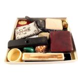 Various small sundries including Meerschaum pipe, Swan and Mable Todd fountain pens,