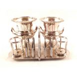 A pair of Maple & Co silver plated Campana urns plus a silver plated toast rack