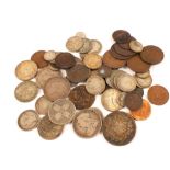 A quantity of GB silver coinage and other coins including a five francs 1843 coin and Ling & Co