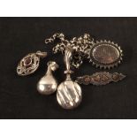 A selection of silver jewellery including scent bottle pendants