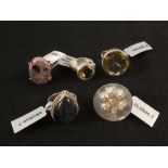 A group of five silver stone set rings including labradorite and citrine etc