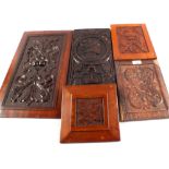 Five European carved wooden leaf and figural panels