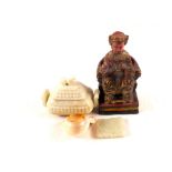 A Chinese giltwood figure of an Emperor plus jade,