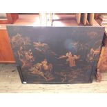 A 19th Central black lacquer and Chinoiserie panel