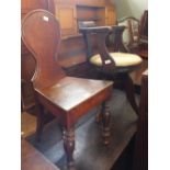 A Victorian mahogany hall chair plus a lady's revolving tub chair