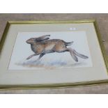 A Simon Trinder watercolour 'Hare Running' signed lower right,