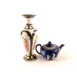 A 19th Century Paris porcelain floral vase plus a Wedgwood Jasperware teapot