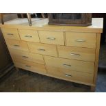 A modern beech nine drawer unit