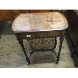 A Victorian inlaid walnut trumpet workbox