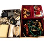 Two boxes of costume jewellery including earrings,