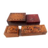 Four inlaid and lacquer boxes