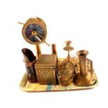 A reproduction miniature brass ships telegraph,
