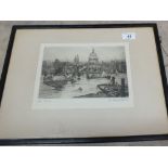 An etching of St Pauls, signed Marie,