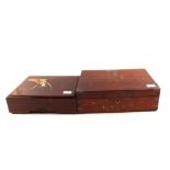 An Indian brass inlaid fitted box plus a Japanese floral painted box