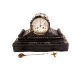 A black and variegated marble mantel clock
