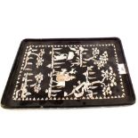 A Chinese mother of pearl figure and horse decorated tray,