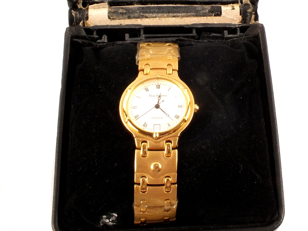 An 18ct gold electroplated Krug-Baumen Charleston gents wristwatch, Model No.5116KM, S/No.