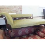 An Edwardian olive draylon upholstered chaise longue