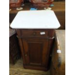 A marble top pot cupboard with single drawer