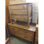 A light oak chest of three drawers and a satinwood chest of two short and one long drawer