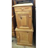 A pine bedside cabinet with single drawer and door,