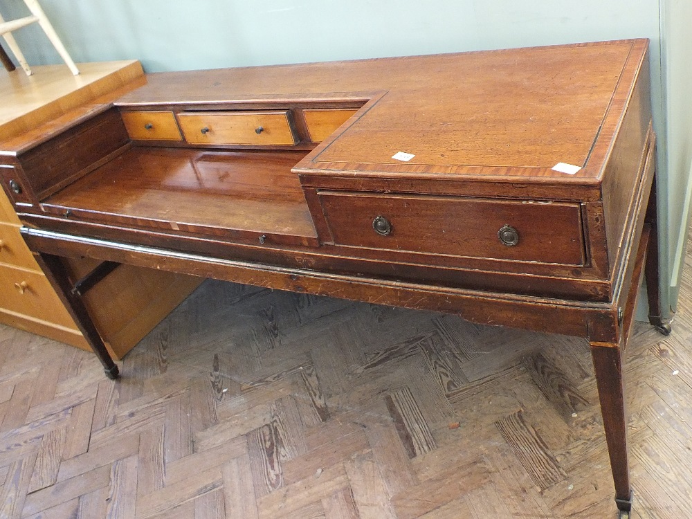 A 19th Century inlaid and cross-banded mahogany desk converted from a square piano