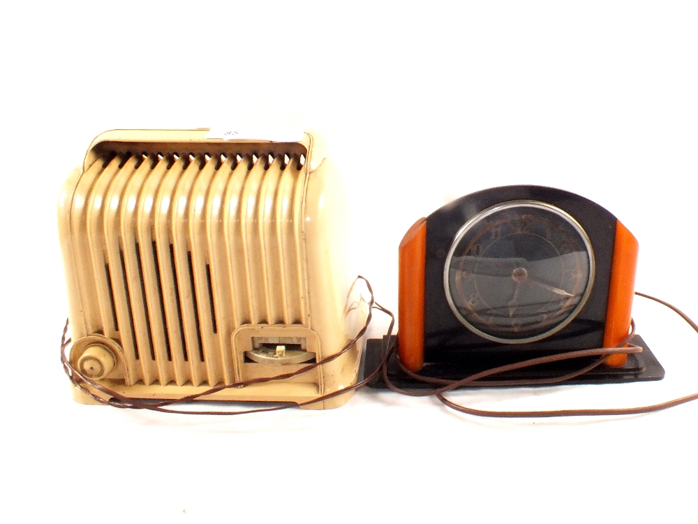 An Art Deco Sorell radio plus a mantel clock