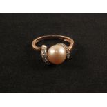 A 9ct gold pearl and diamond ring,