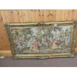 A gilt framed tapestry picture of an outdoor scene,