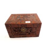 A Chinese lacquer jewellery box with mother of pearl figure decoration