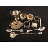 A mixed silver Lot including salts, napkin rings,