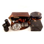 Various pipes and smoking accessories including Meerschaum Calabash pipe and binoculars etc