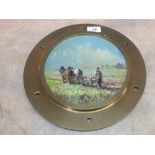 Joe Crowfoot brass porthole oil on panel, Ploughman,