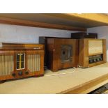 Five wooden cased mains radios, Cossor, Bush,