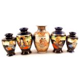 Four Satsuma figure decorated vases plus a modern Chinese vase