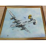 Joe Crowfoot (1946-2017) oil on board of a WWII B24H 42-7659 'Brown Knowser' bomber,