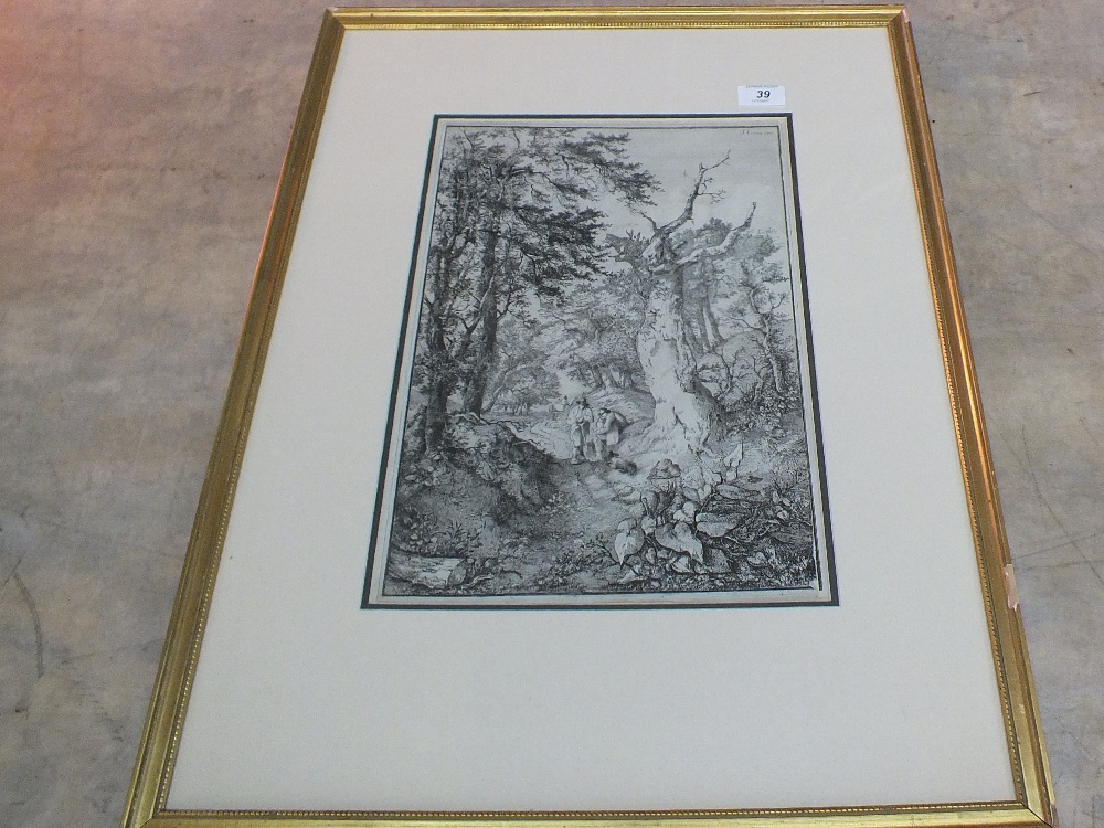 John Crome Norwich School etching of a country lane with figures and dog,