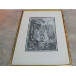 John Crome Norwich School etching of a country lane with figures and dog,