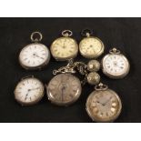 Seven ladies silver cased pocket watches