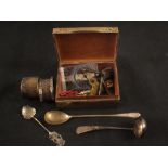 A silver cigarette box plus various cutlery and sundries