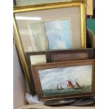 Joe Crowfoot oil on panel of sailing ships plus other pictures